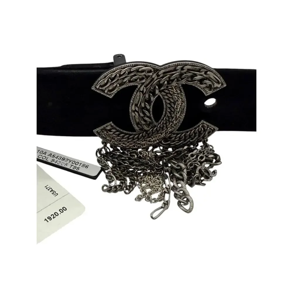 Chanel Ruthenium Chain-Fringe CC Belt – Black Suede – Very Good Condition